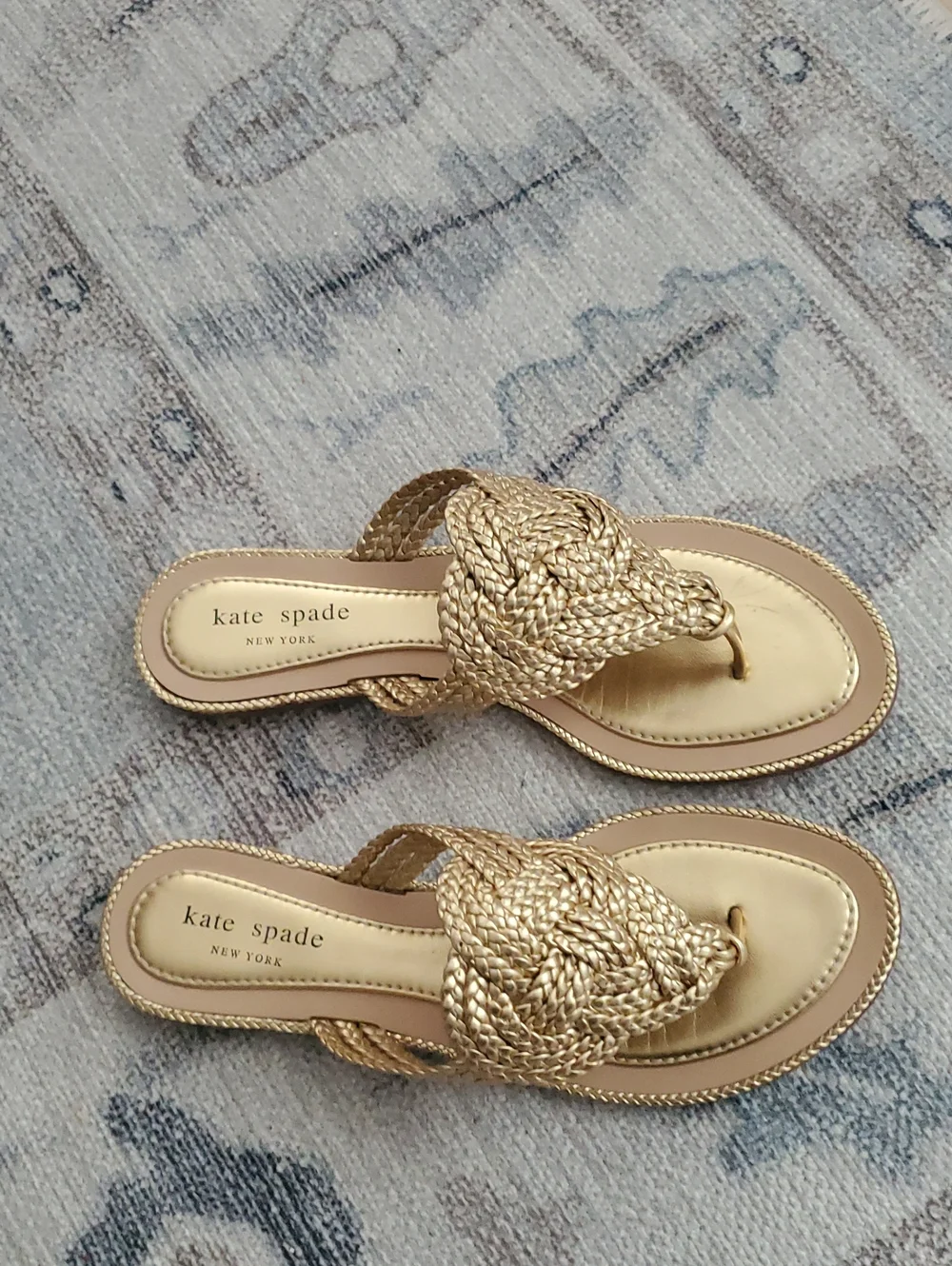 Kate Spade Isabella Gold Leather Knot Thong Sandals Shoes Sz7.5